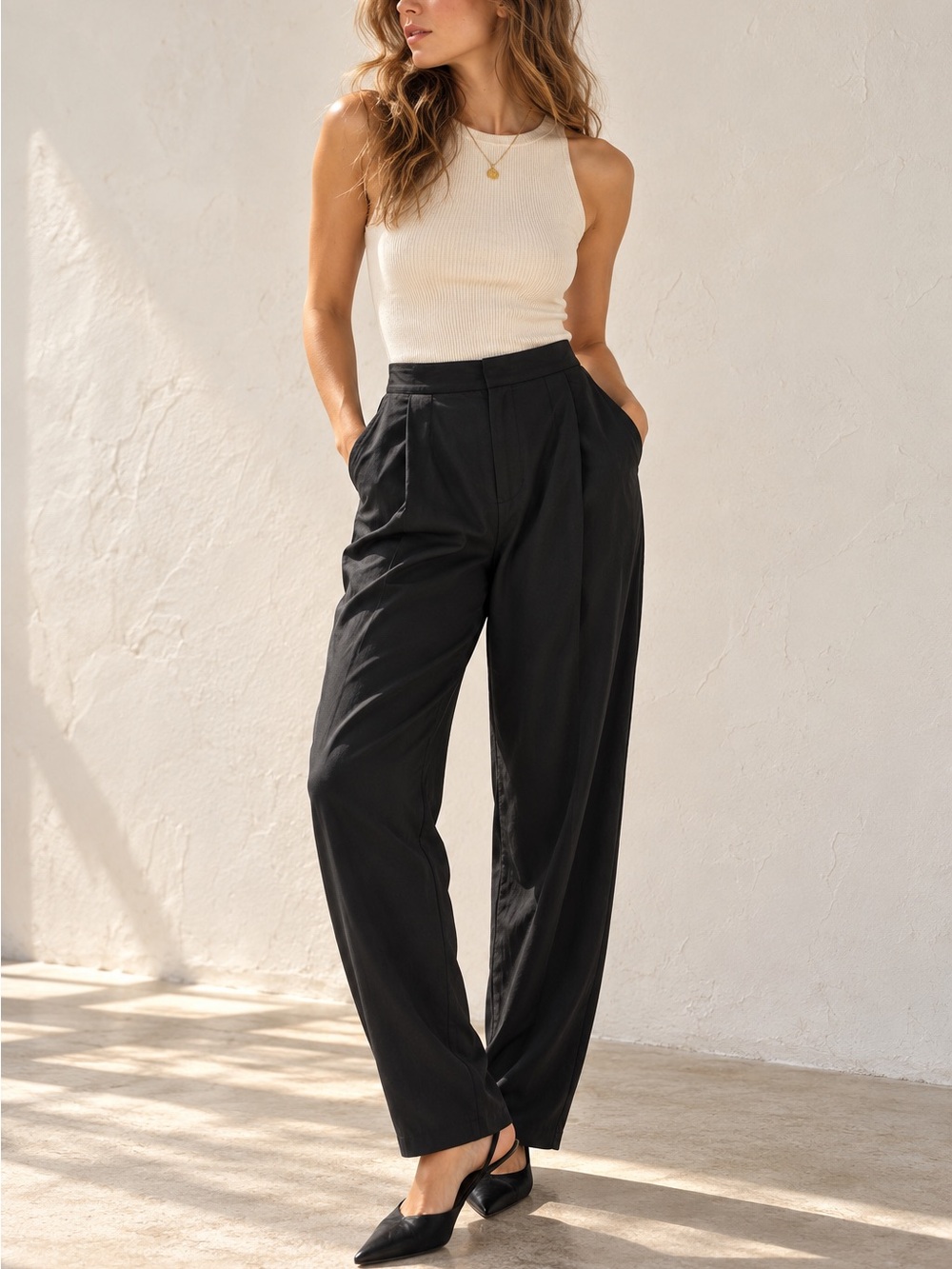 Vintage Dana Buchman 100% Silk Black High Rise Tapered Pants 90s Minimalist